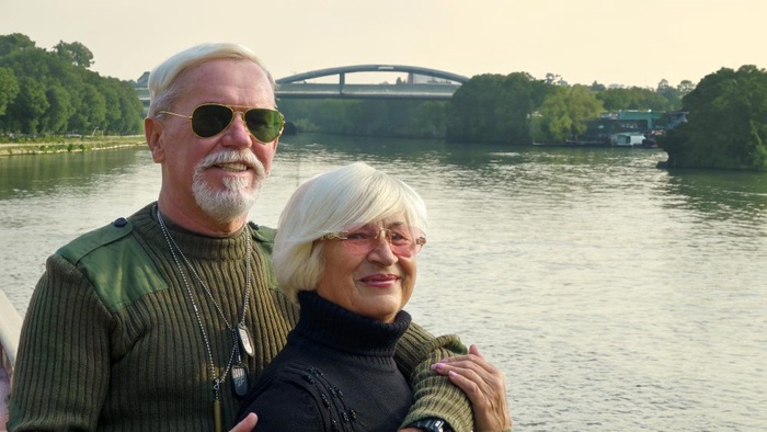 Older couple standing by the River Medway in Rochester, England