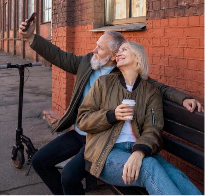 Mature couple taking a selfie in New Westminster