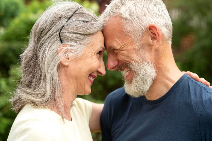 Happy senior couple enjoying a meaningful connection in a historic Georgia downtown