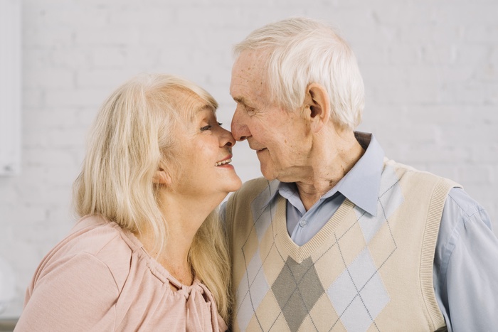 Senior couple sharing an affectionate moment together, representing companionship and meaningful dating after 50