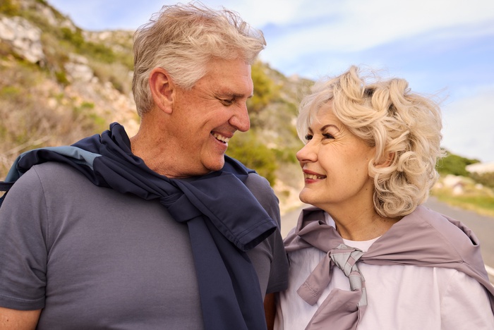 A couple over 50 enjoying time together near the hills in Simi Valley, California