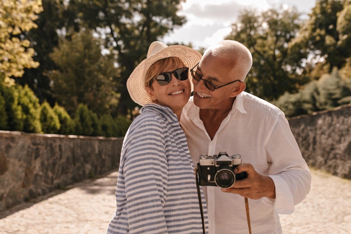 Happy mature couple exploring Palm Desert outdoors