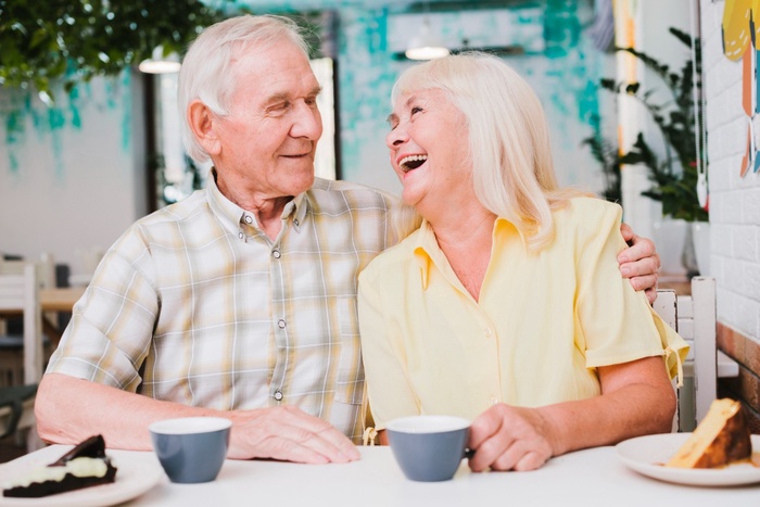 Mature couple enjoying coffee in Great Falls