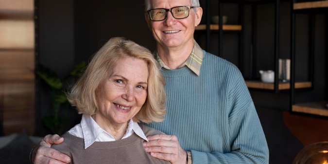 Smiling senior couple at home