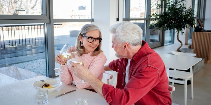 mature couple over 50 art gallery cafe landscape